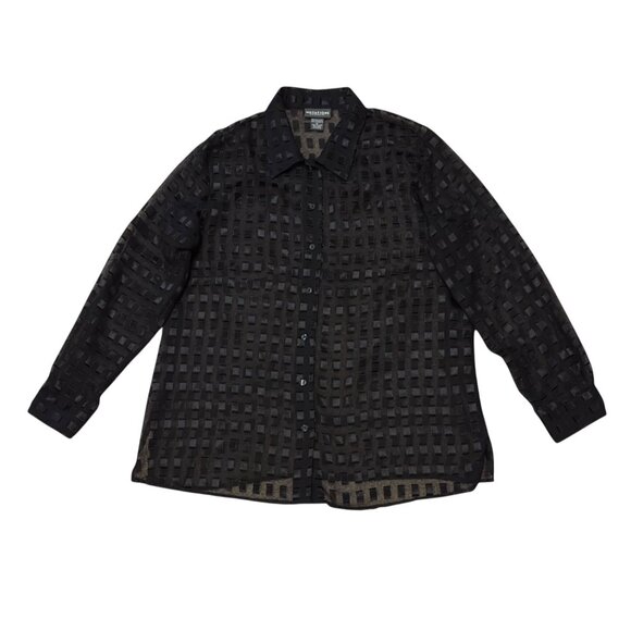 Notations Clothing Co. Black Semi Sheer Checkered Button-Up Blouse Size XL Top - Picture 3 of 7
